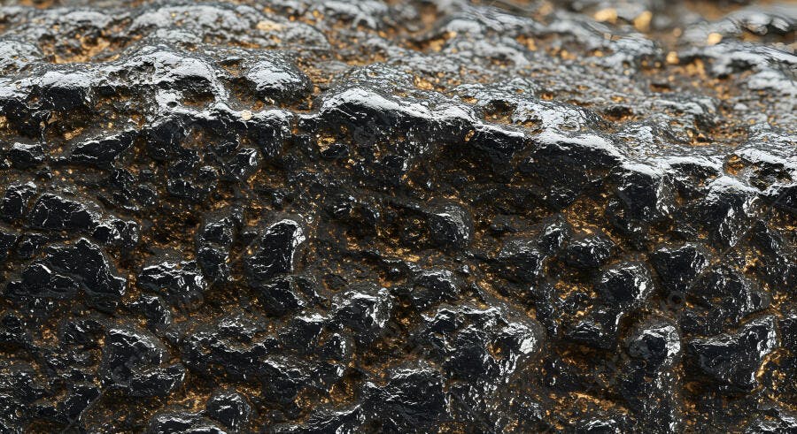 Textura de Rocha Negra com Detalhes Dourados