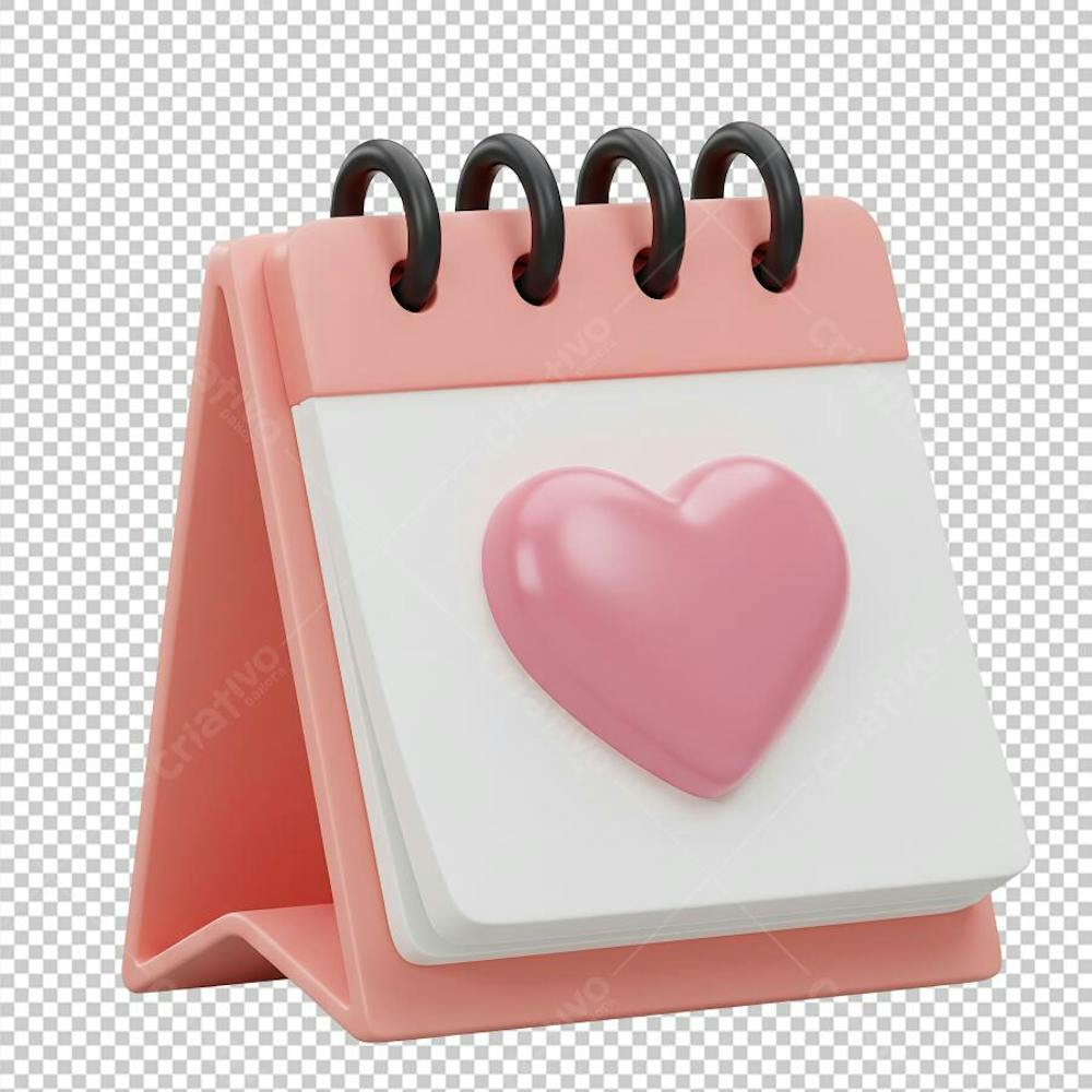 Calendário Coração Rosa Bebê Renderizado em 3D