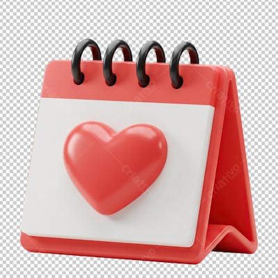 Calendário Coração Vermelho Renderizado em 3D