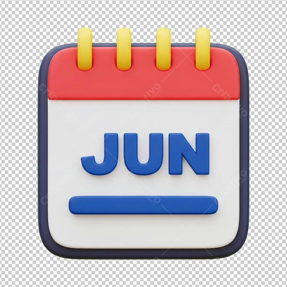 Calendário Junho Renderizado em 3D