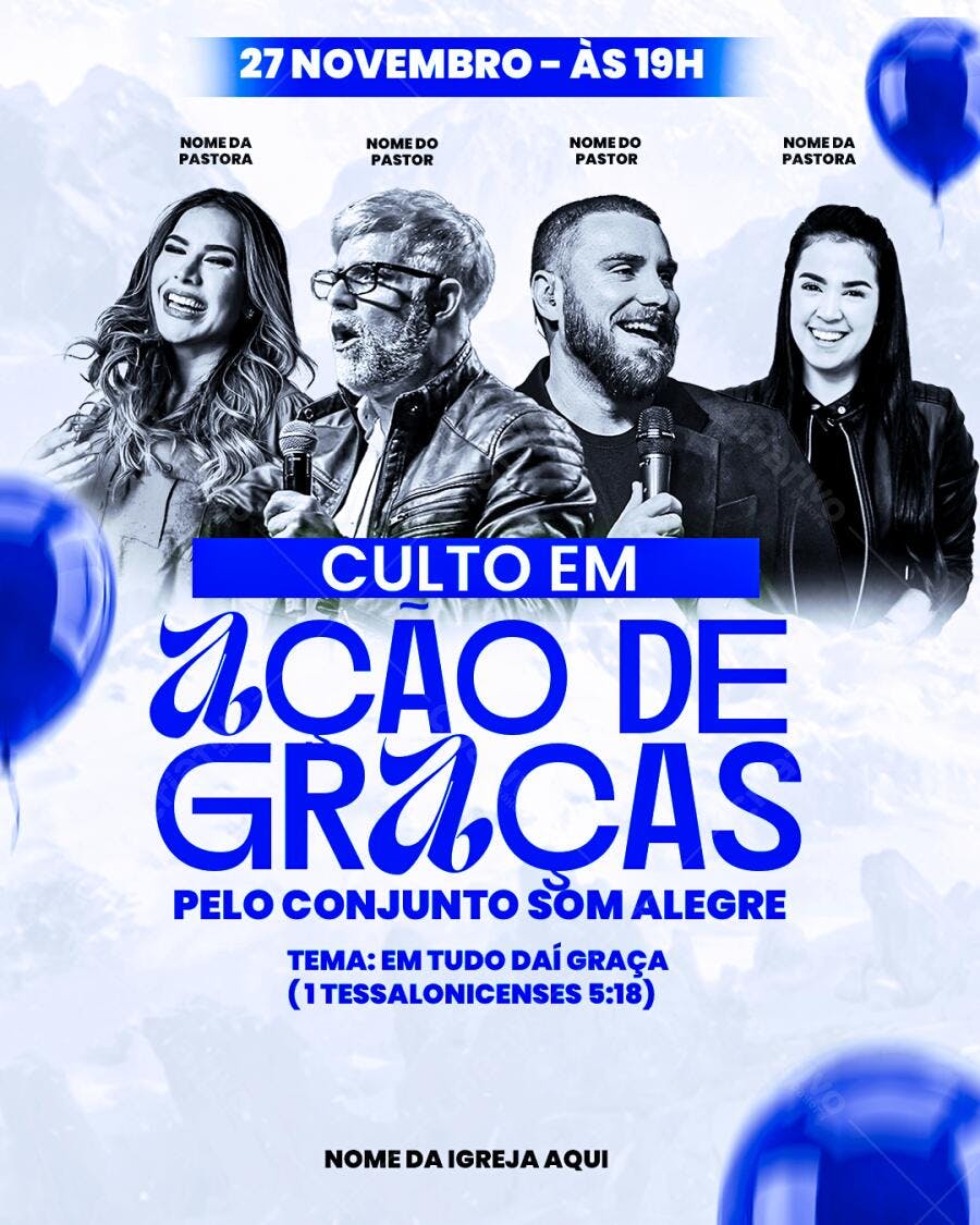 Flyer para Culto de Ação de Graças 27 de Novembro PSD Editável