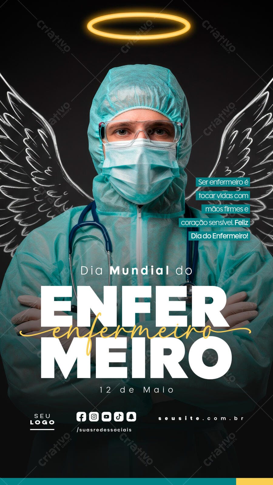 Flyer Dia Mundial do Enfermeiro 12 de Maio PSD Editável