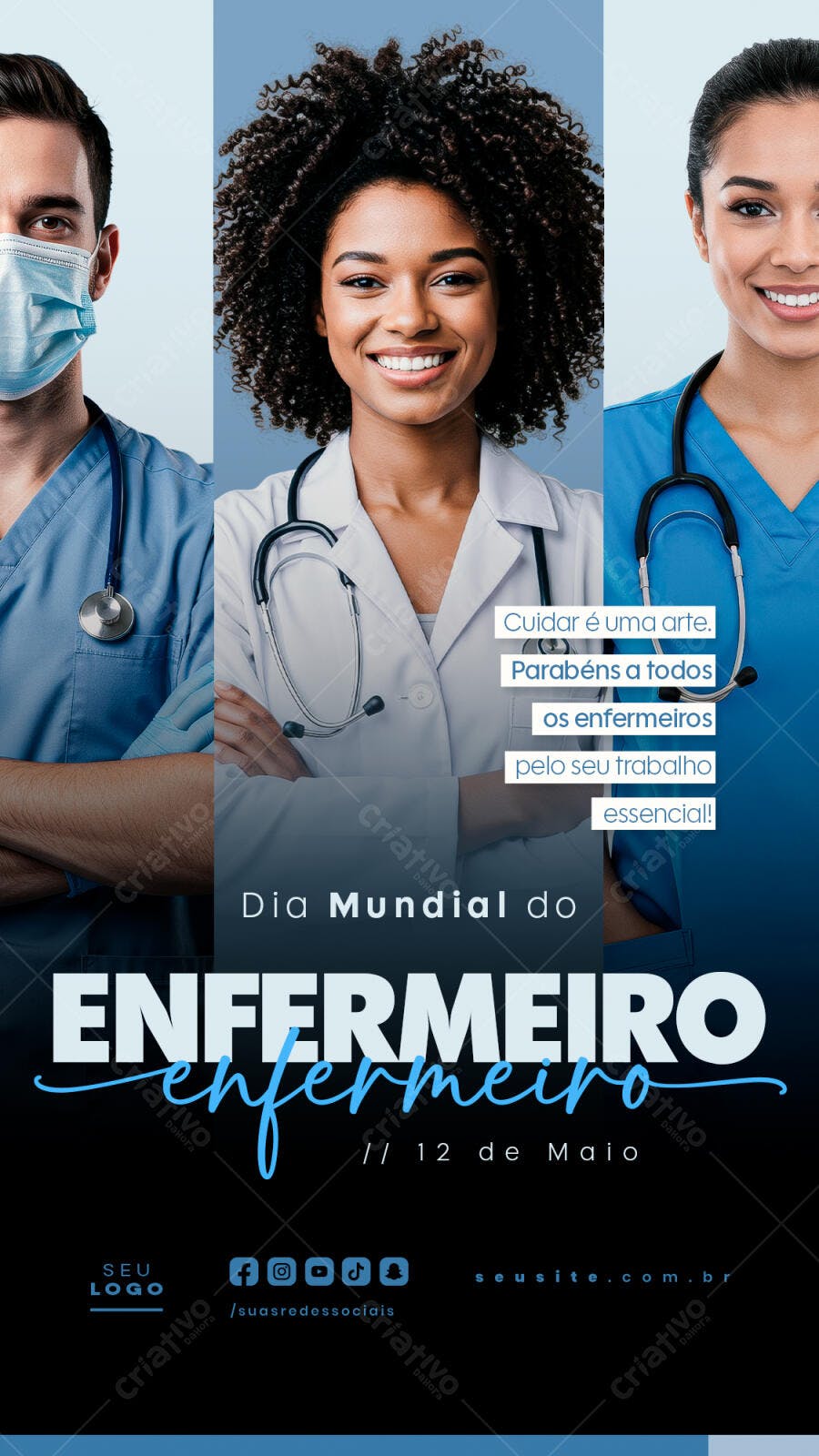 Flyer Dia Mundial do Enfermeiro 12 de Maio PSD Editável