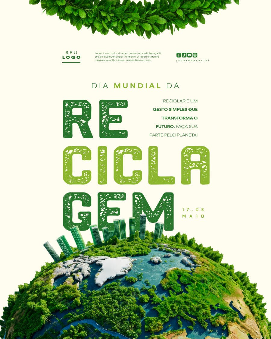 Poster Dia Mundial da Reciclagem 17 de Maio PSD Editável