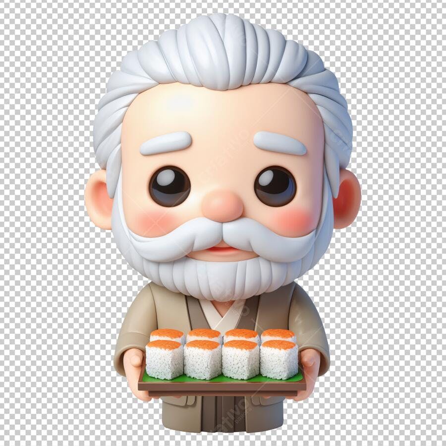 Avatar PNG com fundo transparente Ilustração de idoso com sushi