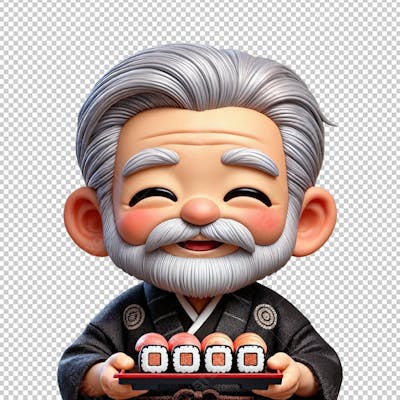 Idoso Sushiman Sorrindo Renderizado Estilo Pixar