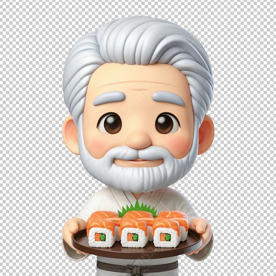 Avatar PNG com fundo transparente Chef de Sushi idoso