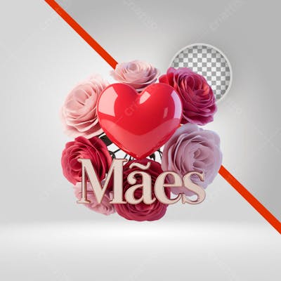 SELO 3D DIA DAS MÃES, TEXTO 3D, PNG COM FUNDO TRANSPARENTE
