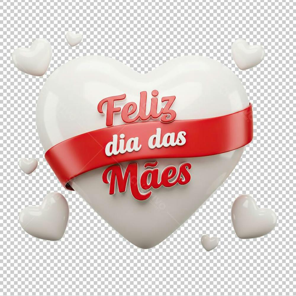 Coração Feliz Dia das Mães Branco Renderizado em 3D