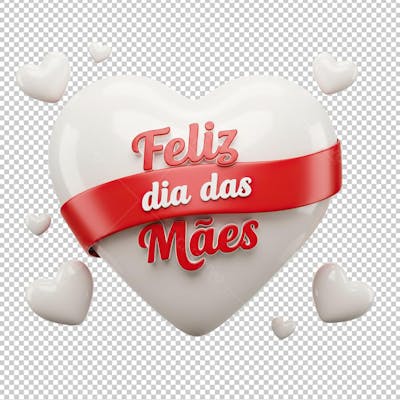 Coração Feliz Dia das Mães Branco Renderizado em 3D