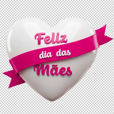 Coração Feliz Dia das Mães Branco