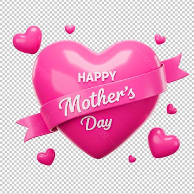 Coração Happy Mothers Day Rosa Renderizado em 3D