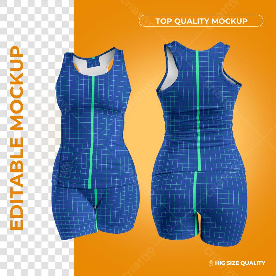 Mockup Roupa Esportiva Feminina: Top e Short Azul