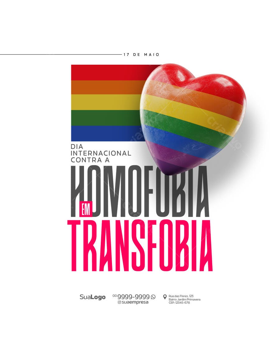 Flyer Dia Internacional Contra a Homofobia e Transfobia PSD Editável