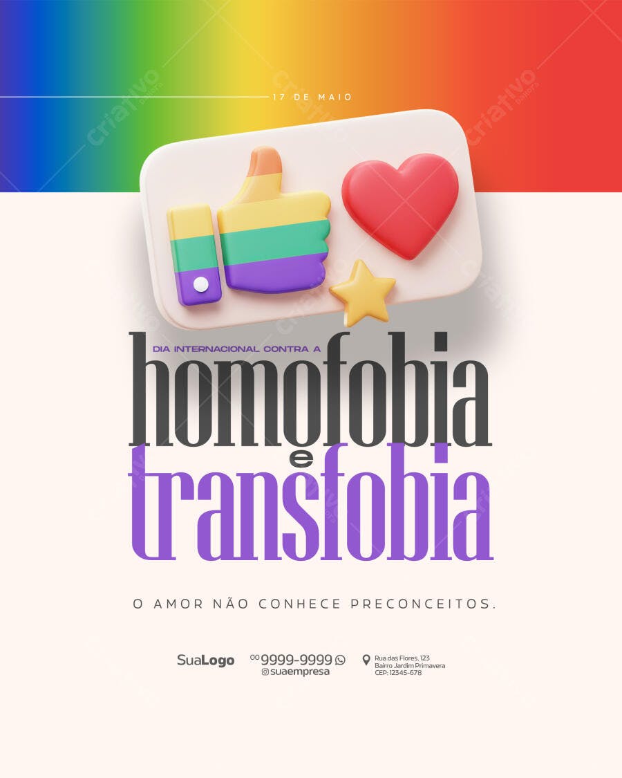 Flyer Dia Internacional Contra a Homofobia e Transfobia PSD Editável
