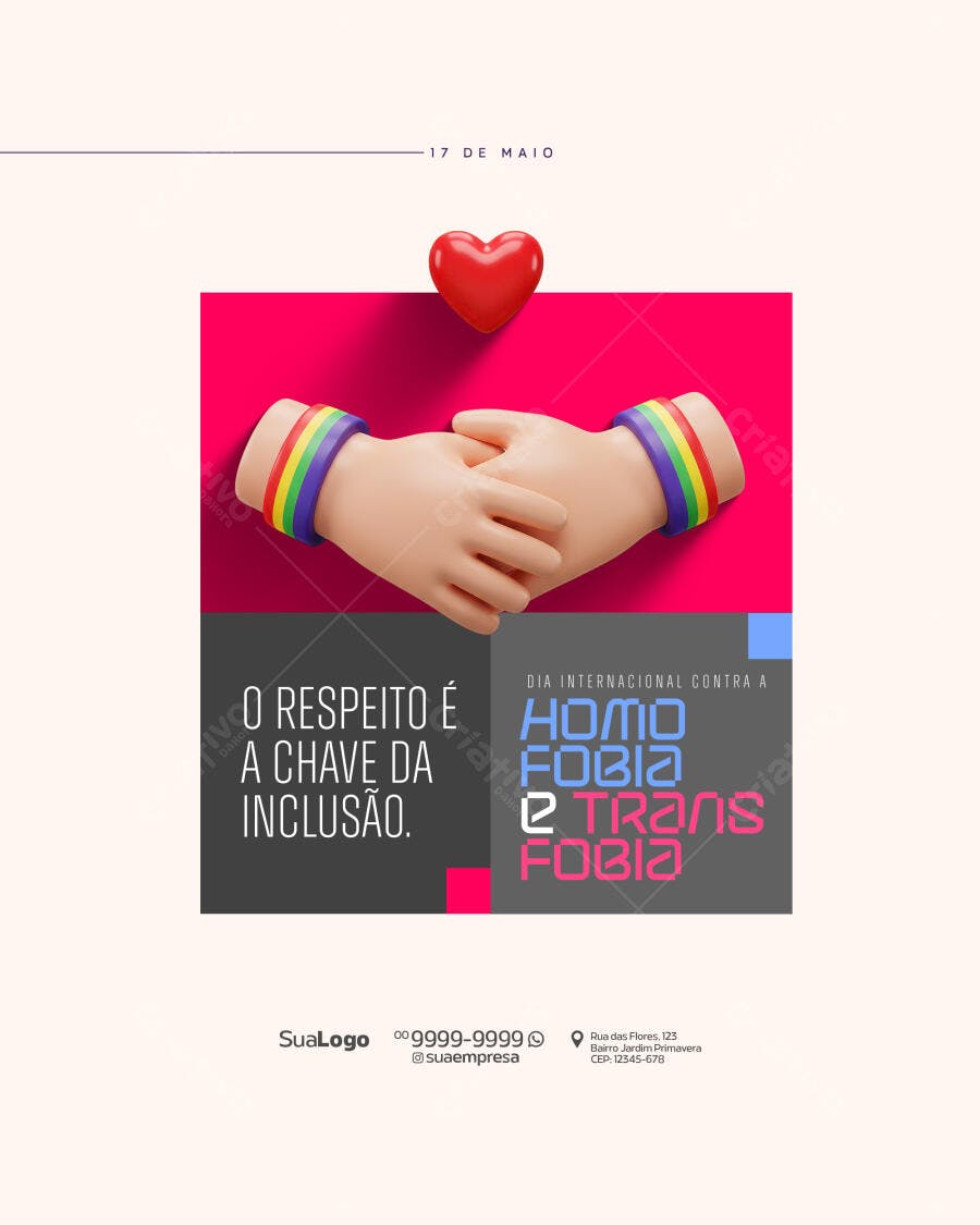 Post para o Dia Internacional Contra a Homofobia e a Transfobia PSD Editável