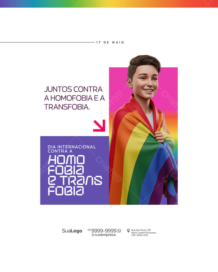 Post para Dia Internacional Contra a Homofobia e a Transfobia PSD Editável