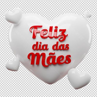 Feliz dia das Mães Coração Branco em 3D