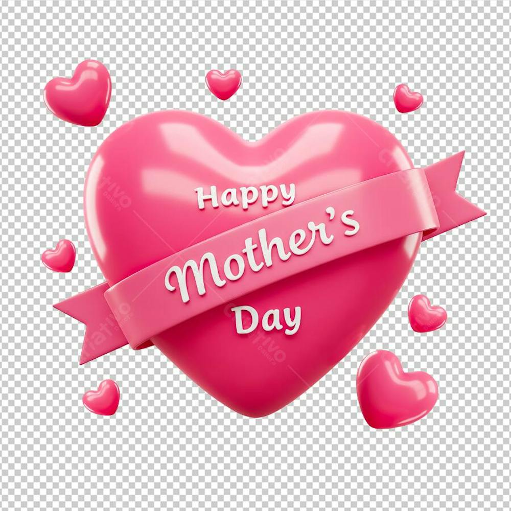 Happy Mothers Day Coração em 3D Com Fita