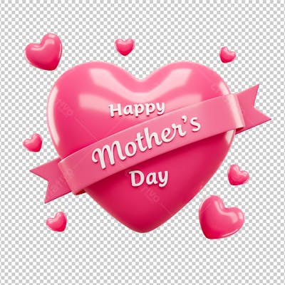 Happy Mothers Day Coração em 3D Com Fita