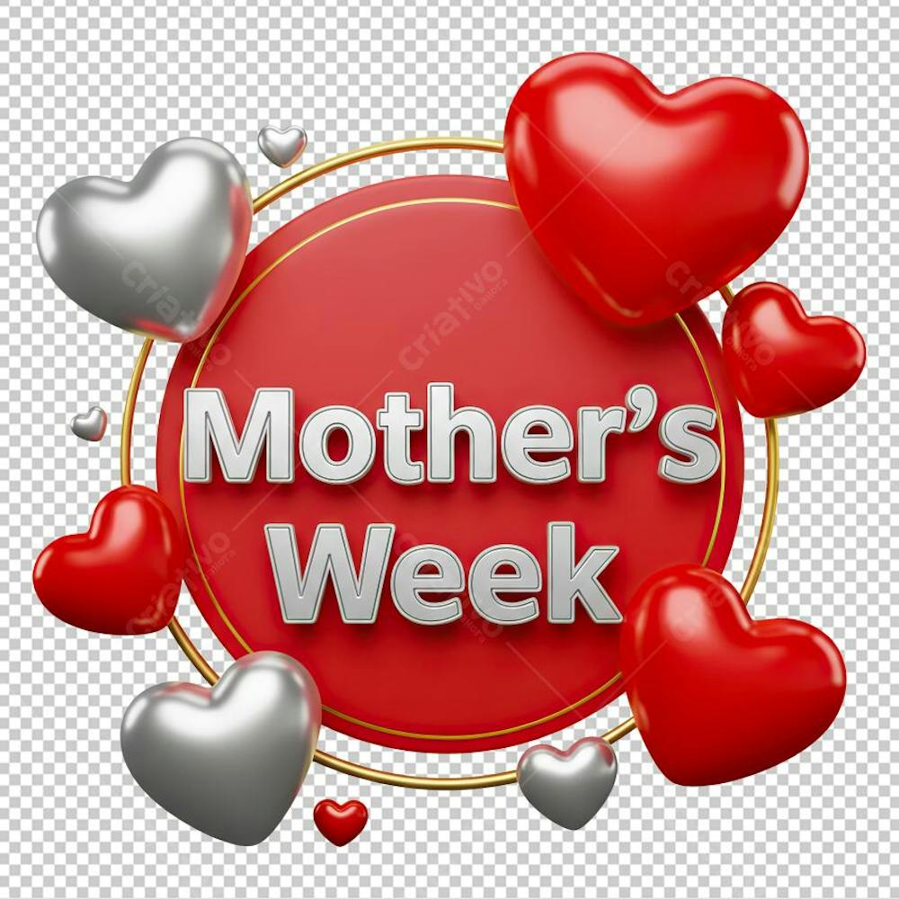 Mothers Week Selo para Dia das Mães Vermelho com Corações