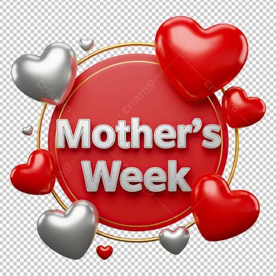 Mothers Week Selo para Dia das Mães Vermelho com Corações