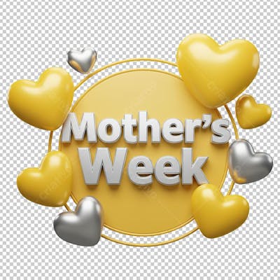Selo Semana das Mães Renderizado em 3D Amarelo