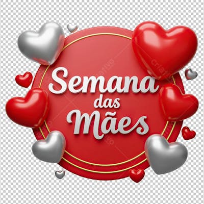 Selo Semana das Mães Vermelho Renderizado em 3D