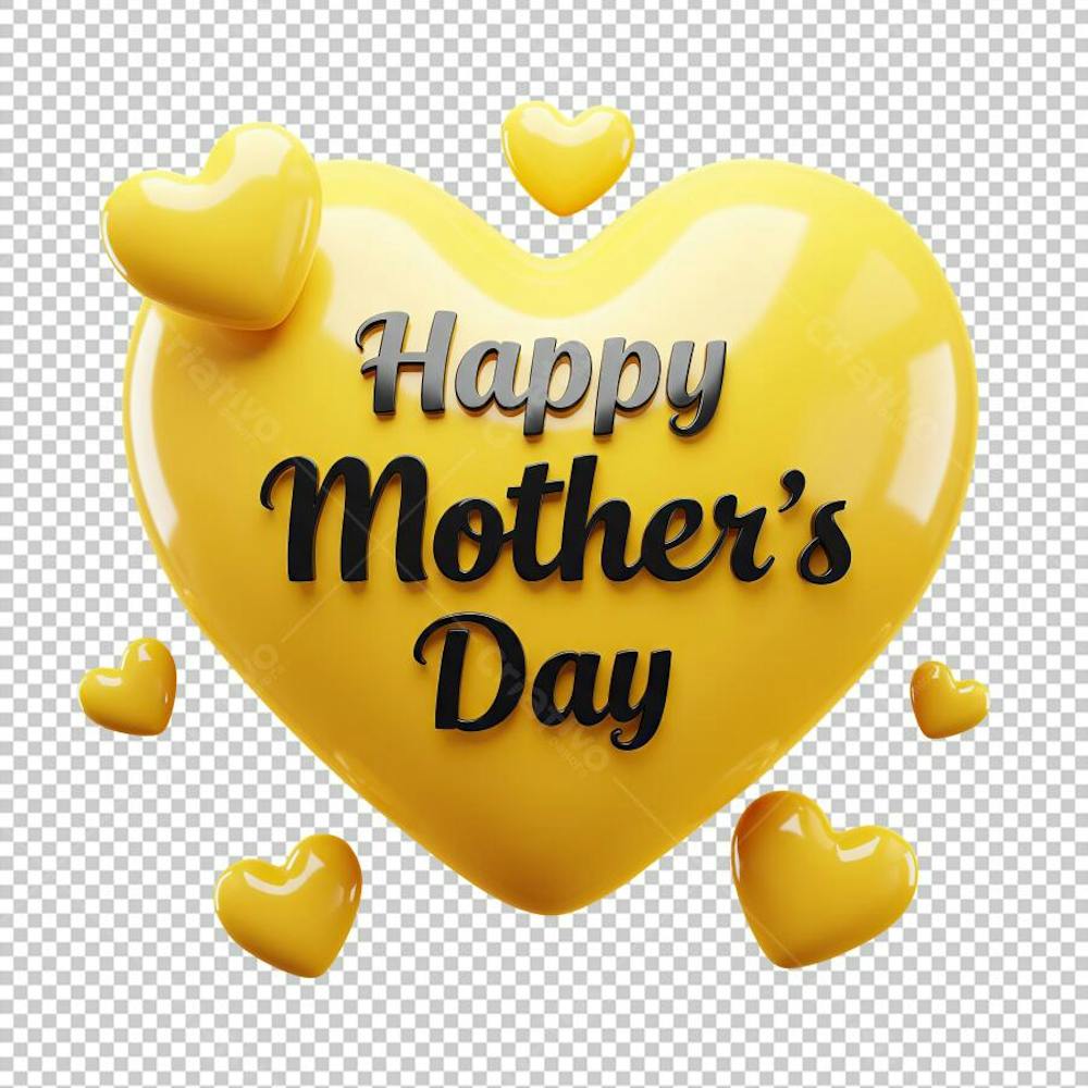 Selo Happy Mothers Day Amarelo Renderizado em 3D