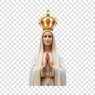 Nossa Senhora De Fátima com manto branco e véu coroa dourada