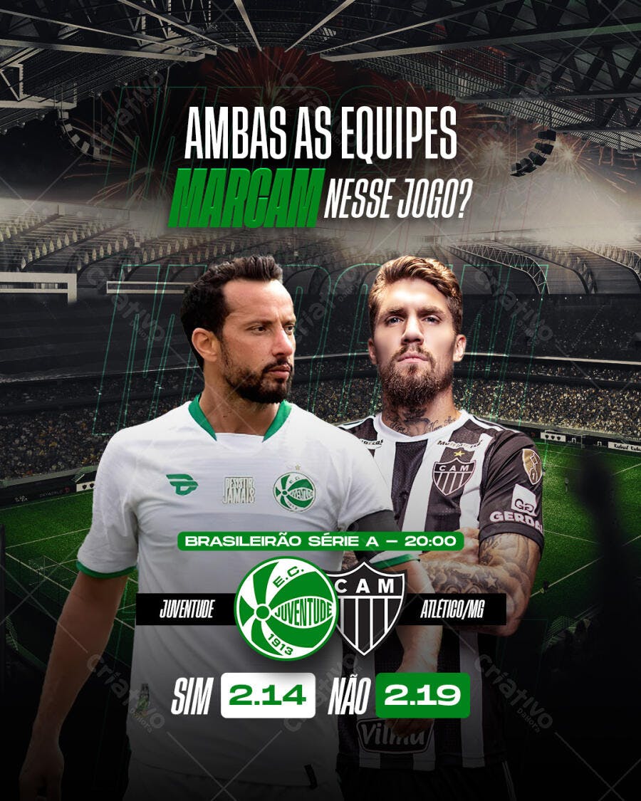 Flyer para Jogo de Futebol Juventude x Atlético-MG PSD Editável