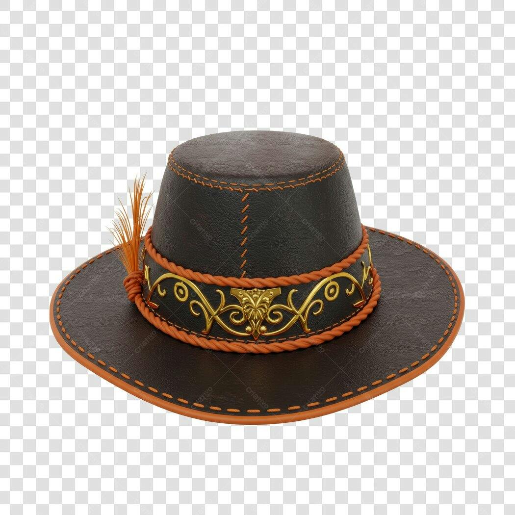 Mockup chapéu marrom dourado PNG com fundo transparente