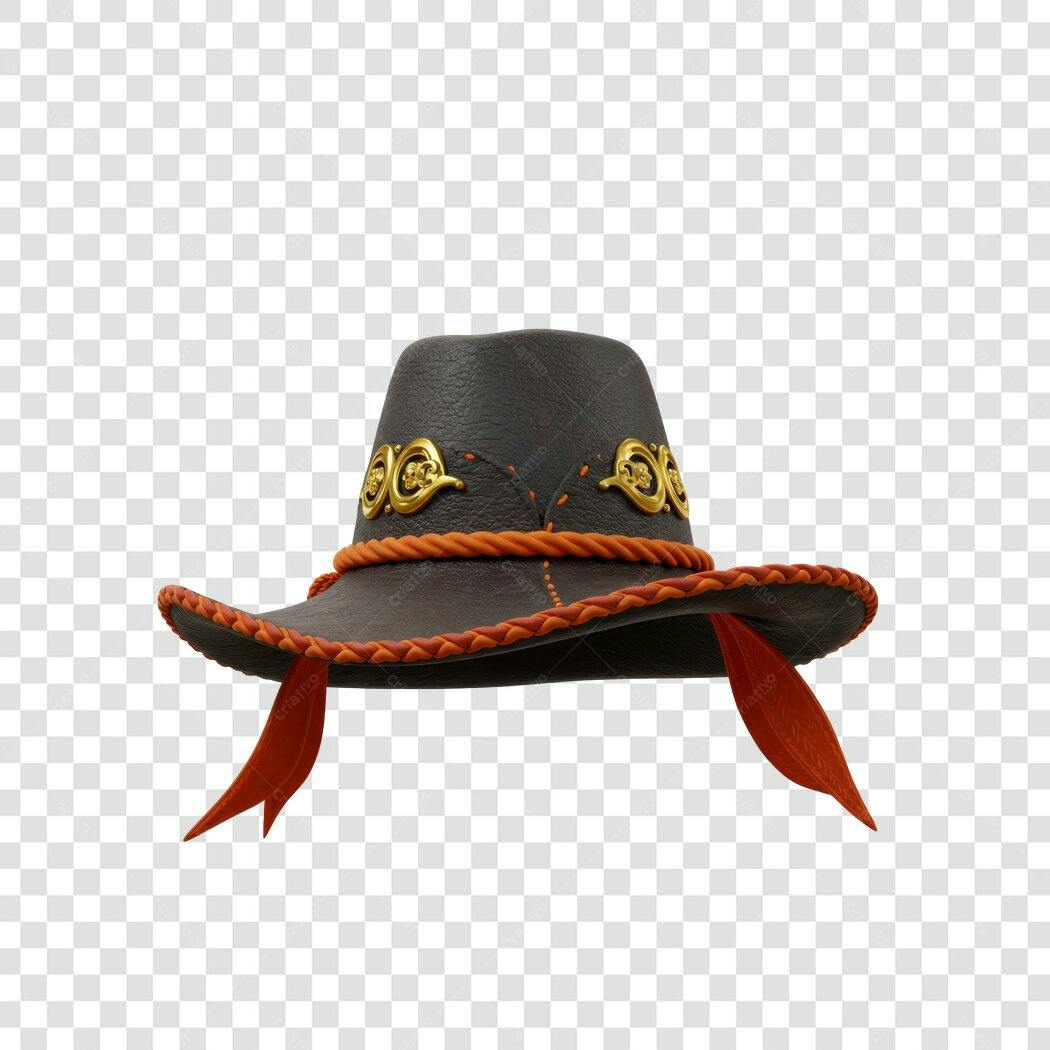 Mockup Chapéu Cowboy Marrom e Dourado PNG com fundo transparente