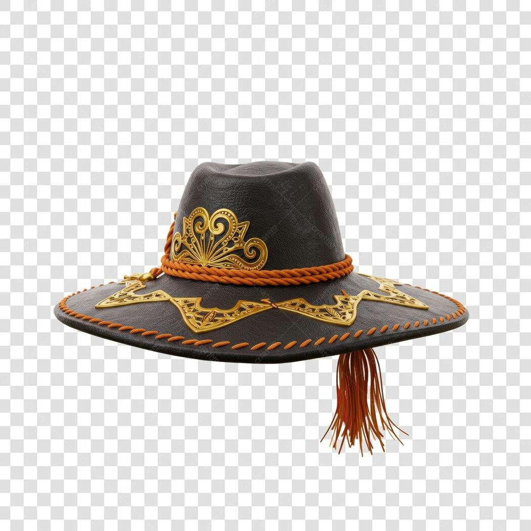 Mockup Chapéu Mexicano Preto e Dourado PNG com fundo transparente