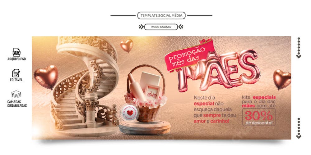 Banner social media promoção dia das mães tons vintage