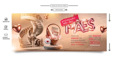 Banner social media promoção dia das mães tons vintage