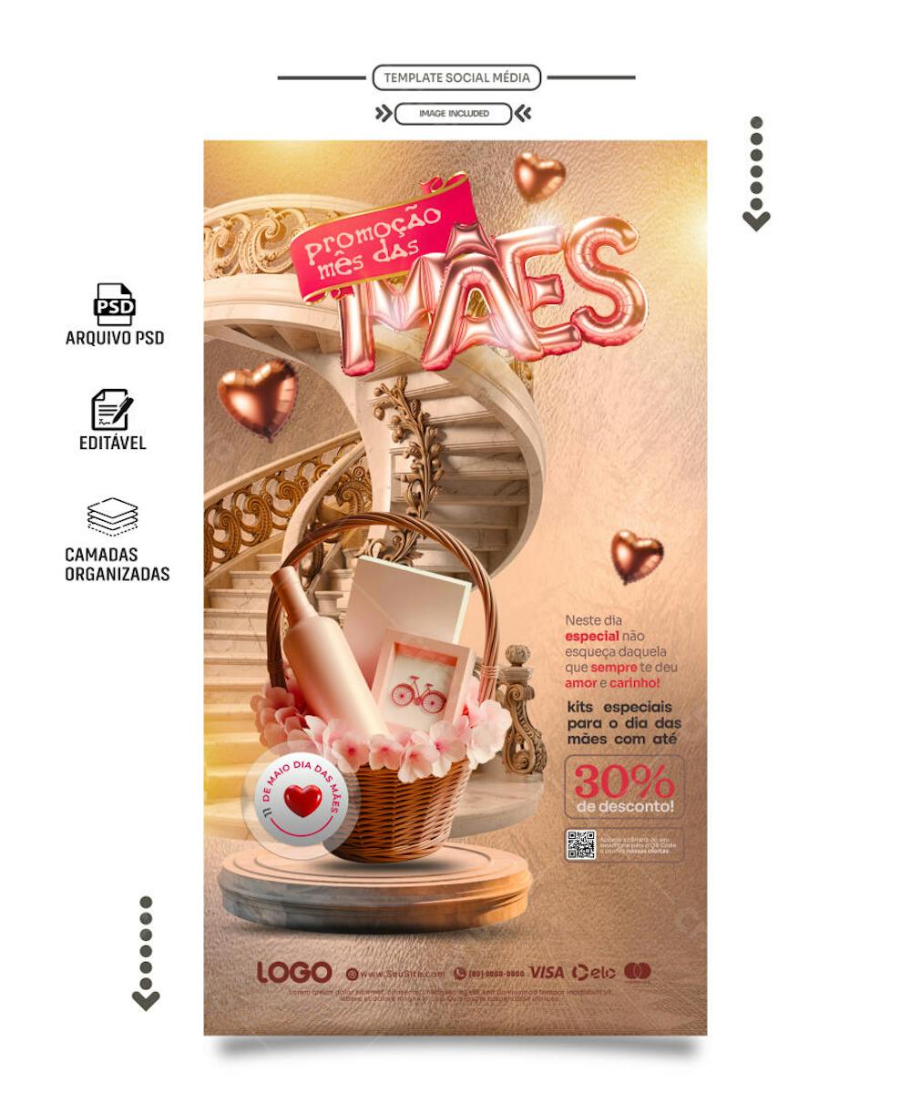Storie social media promoção dia das mães tons vintage