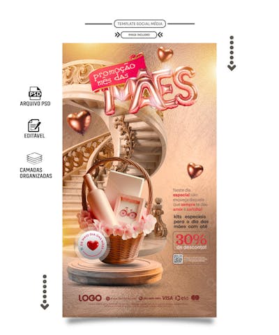 Storie social media promoção dia das mães tons vintage