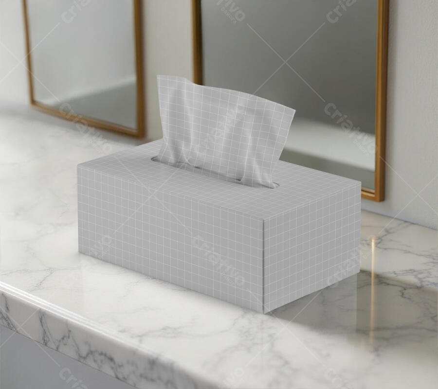 Mockup de Caixa de Lenços de Papel em Banheiro Moderno