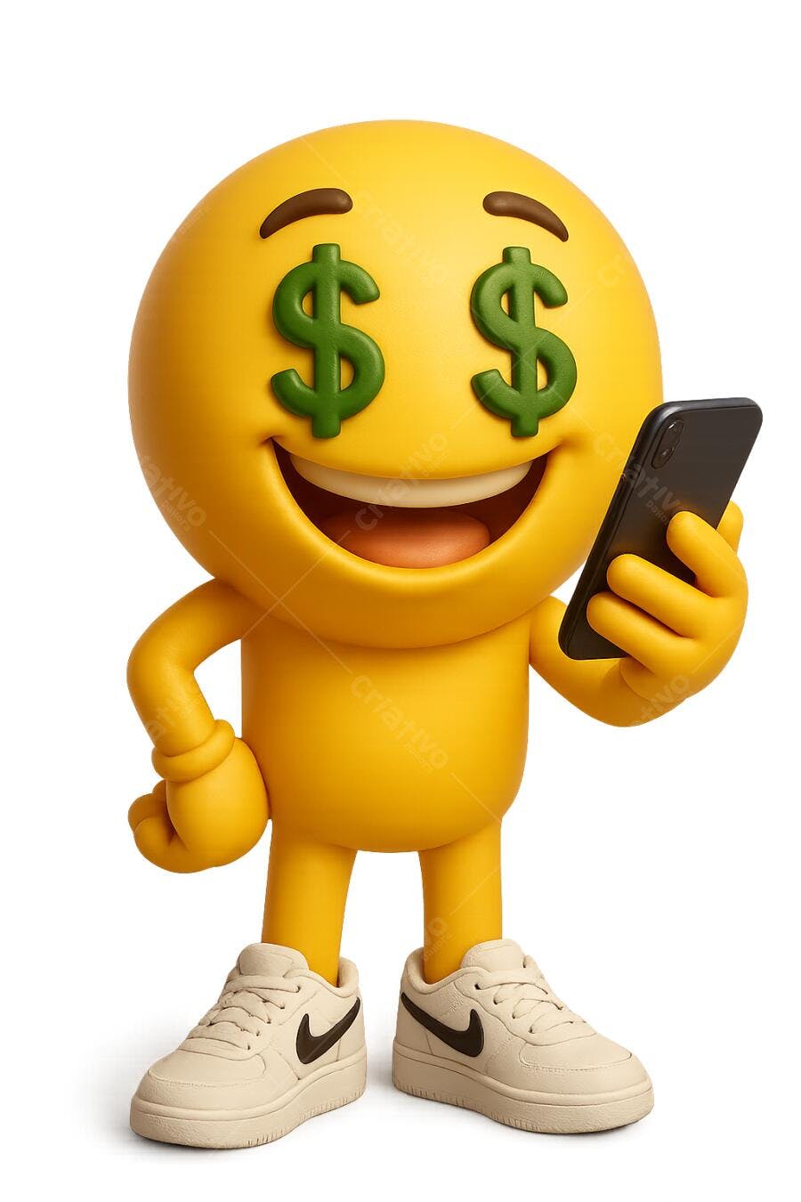 Emoji amarelo com celular PNG com fundo transparente
