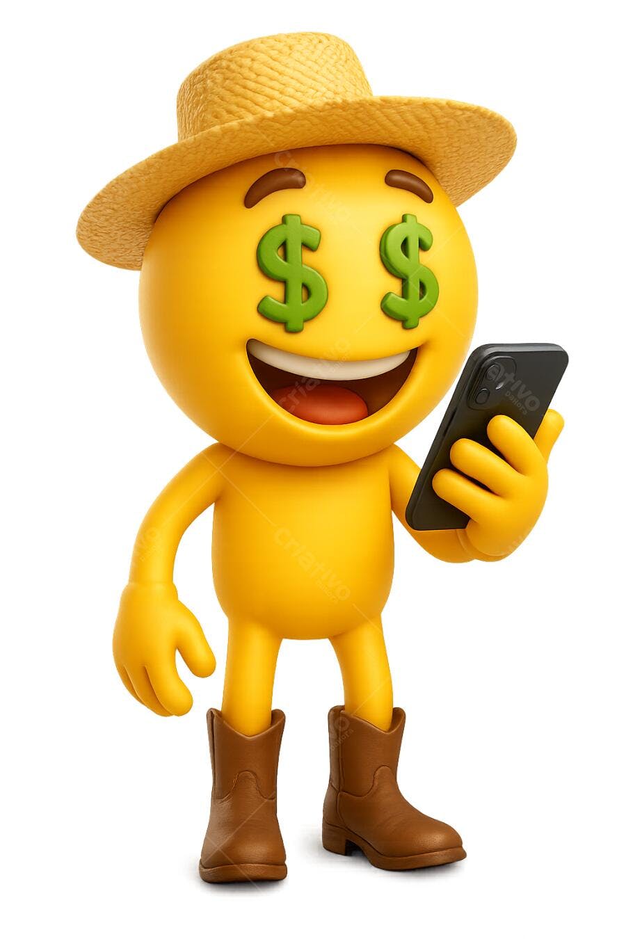 Emoji fazendeiro usando celular PNG com fundo transparente