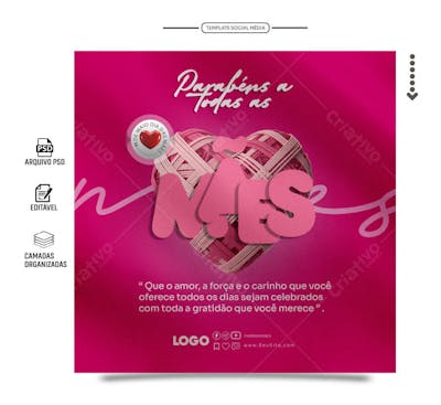 PSD Feed Social media parabéns a todas as mães