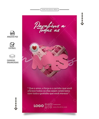 PSD Storie Social media parabéns a todas as mães