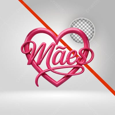 Selo 3D Dia Das Mães, Texto 3D, Coração