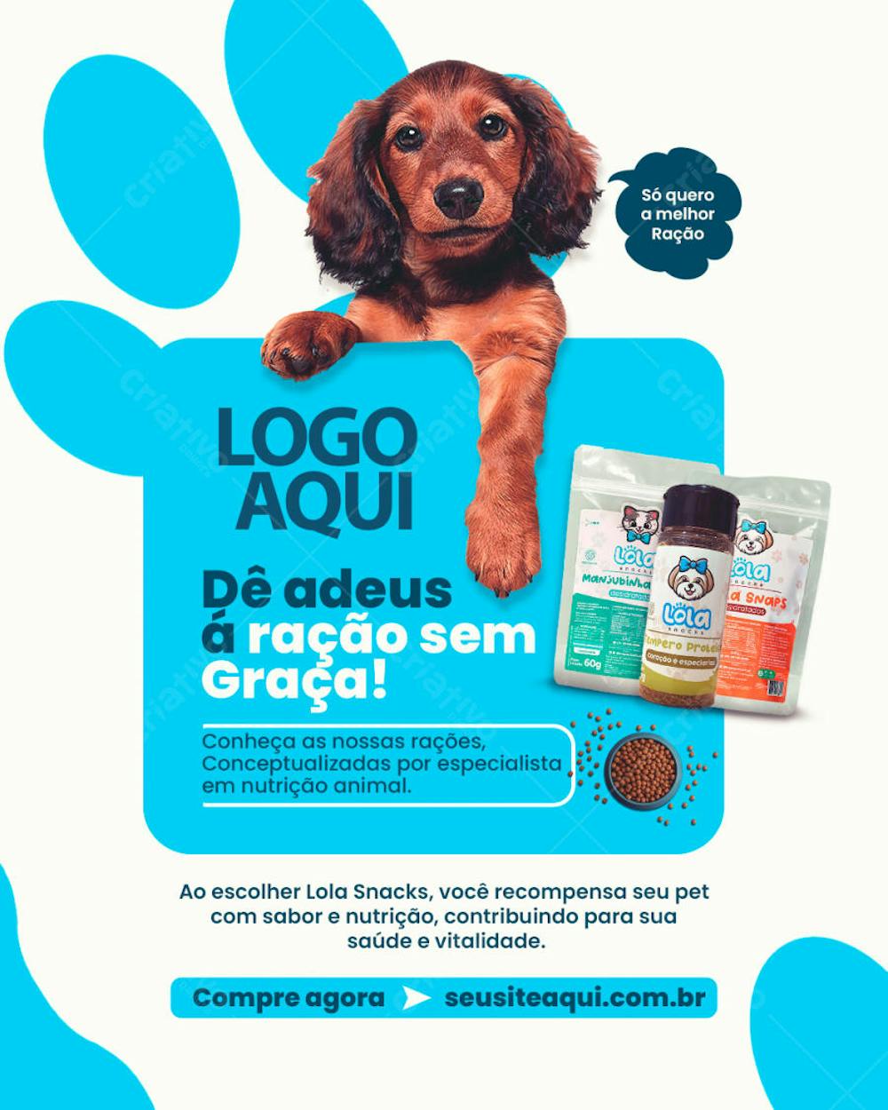 CRIATIVO PET SHOP RAÇÃO SEM GRAÇA FEED PSD EDITAVEL