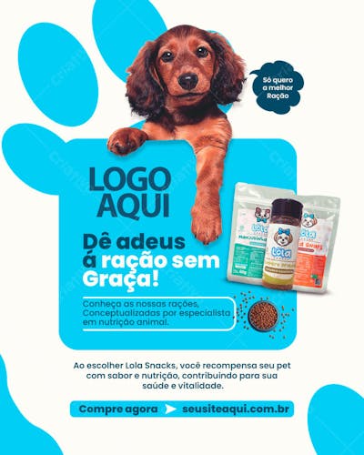 CRIATIVO PET SHOP RAÇÃO SEM GRAÇA FEED PSD EDITAVEL