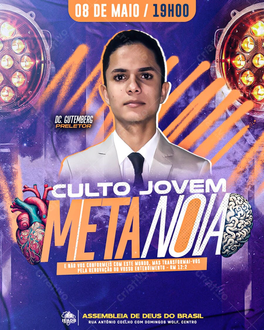 Flyer para Culto Jovem 08 de Maio PSD Editável