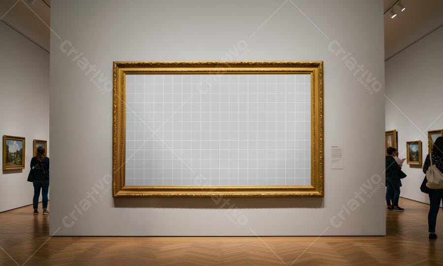 Mockup Quadro Dourado em Galeria de Arte