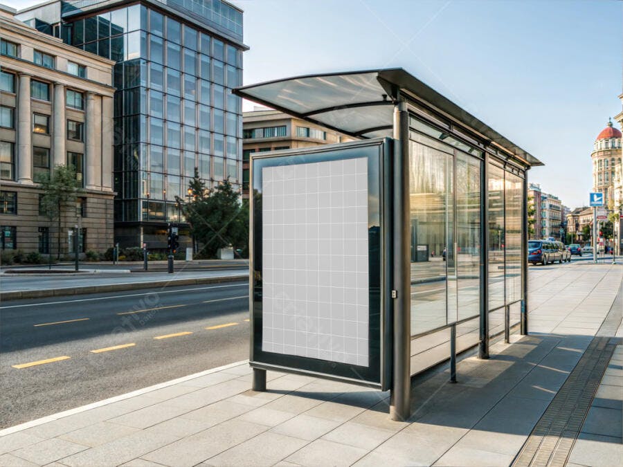 Mockup Realista de Outdoor em Ponto de Ônibus