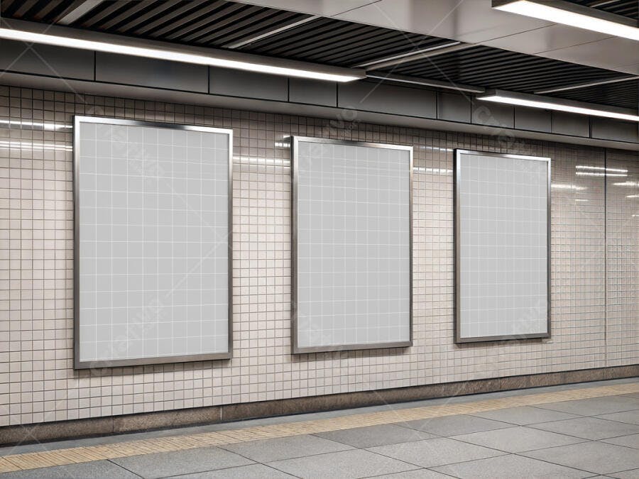 Mockup de Anúncios em Metrô: Painéis Retangulares Modernos